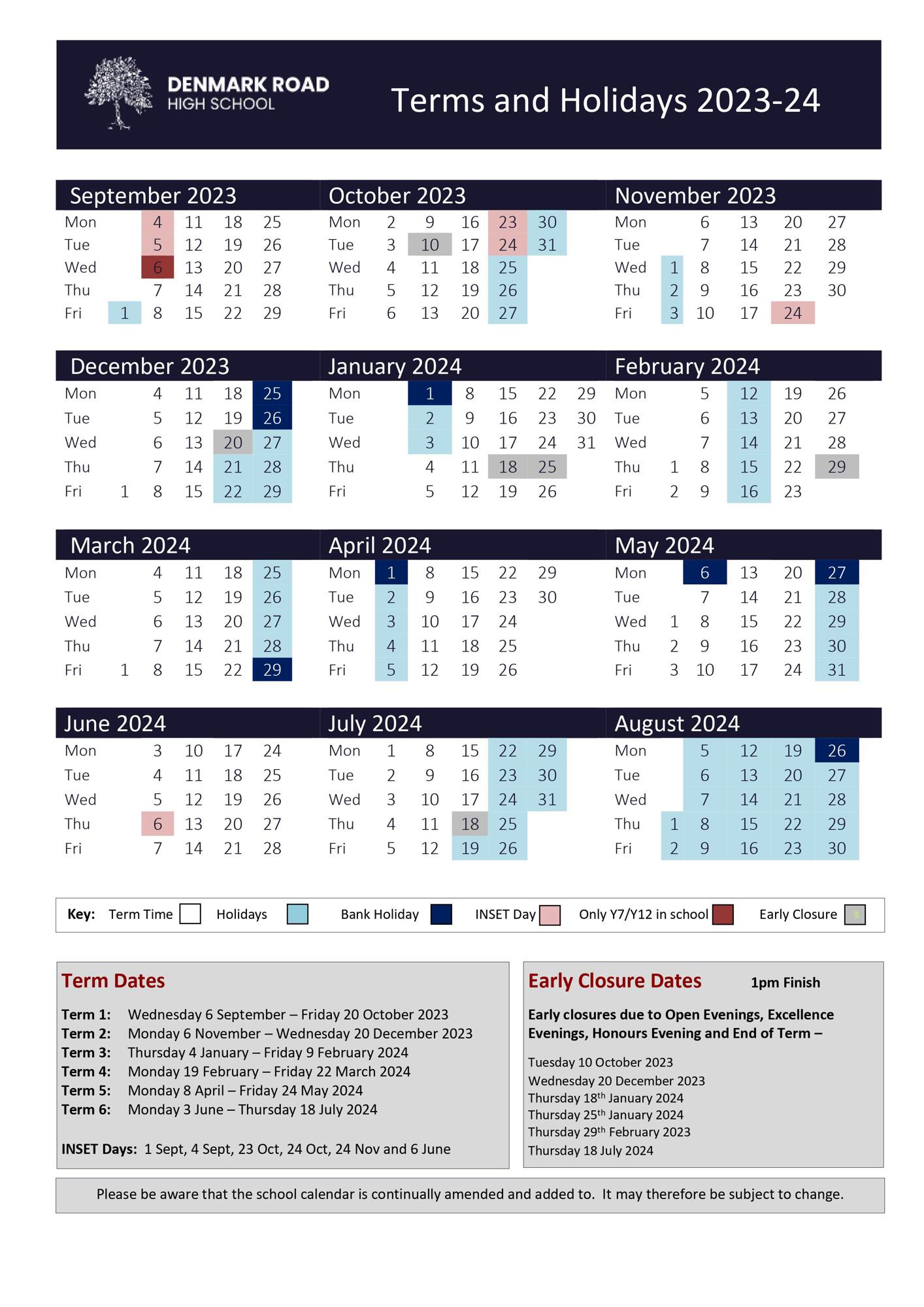 Term Dates Denmark Road High School