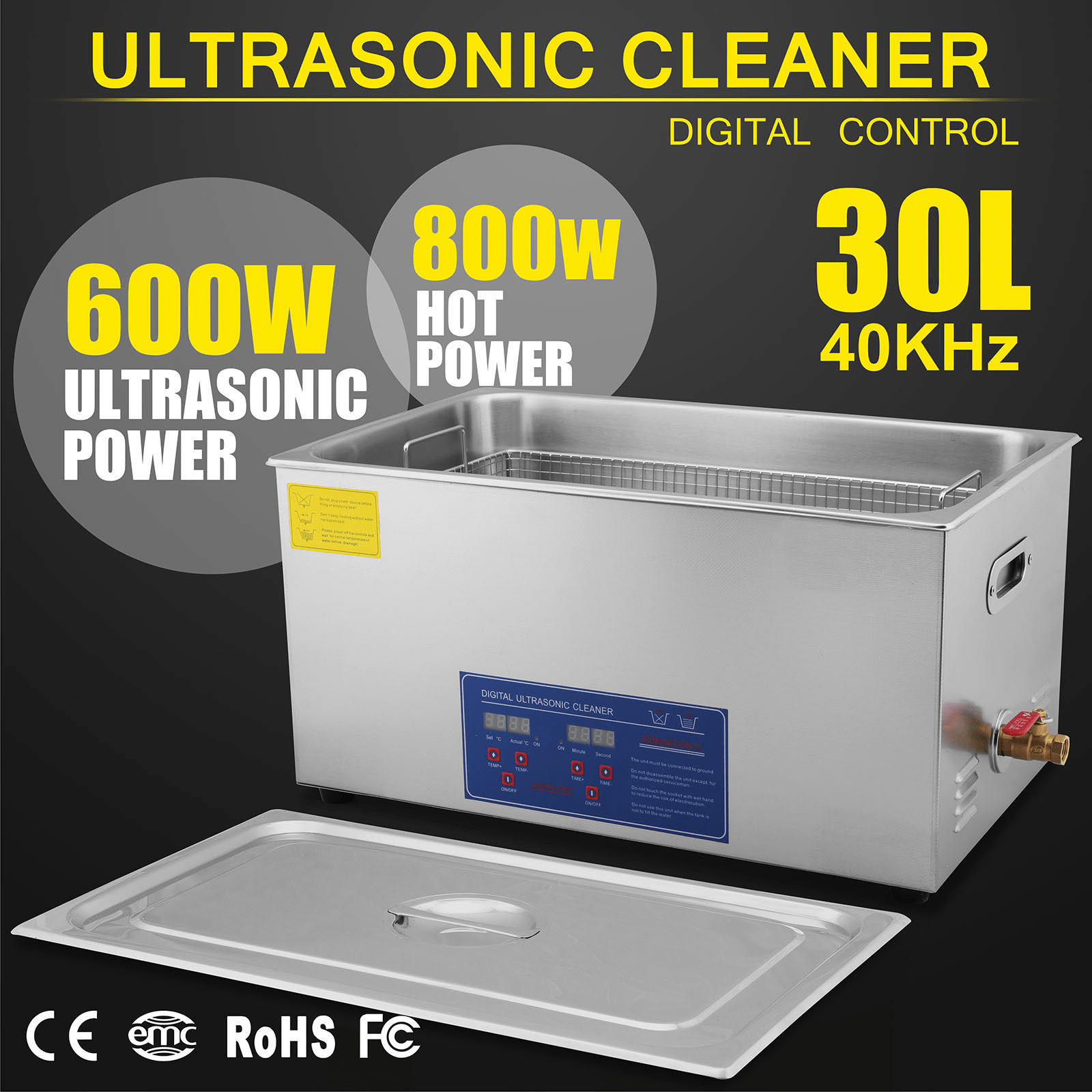Stainless Steel 30 Liters Heated Ultrasonic Cleaner Heater with Timer