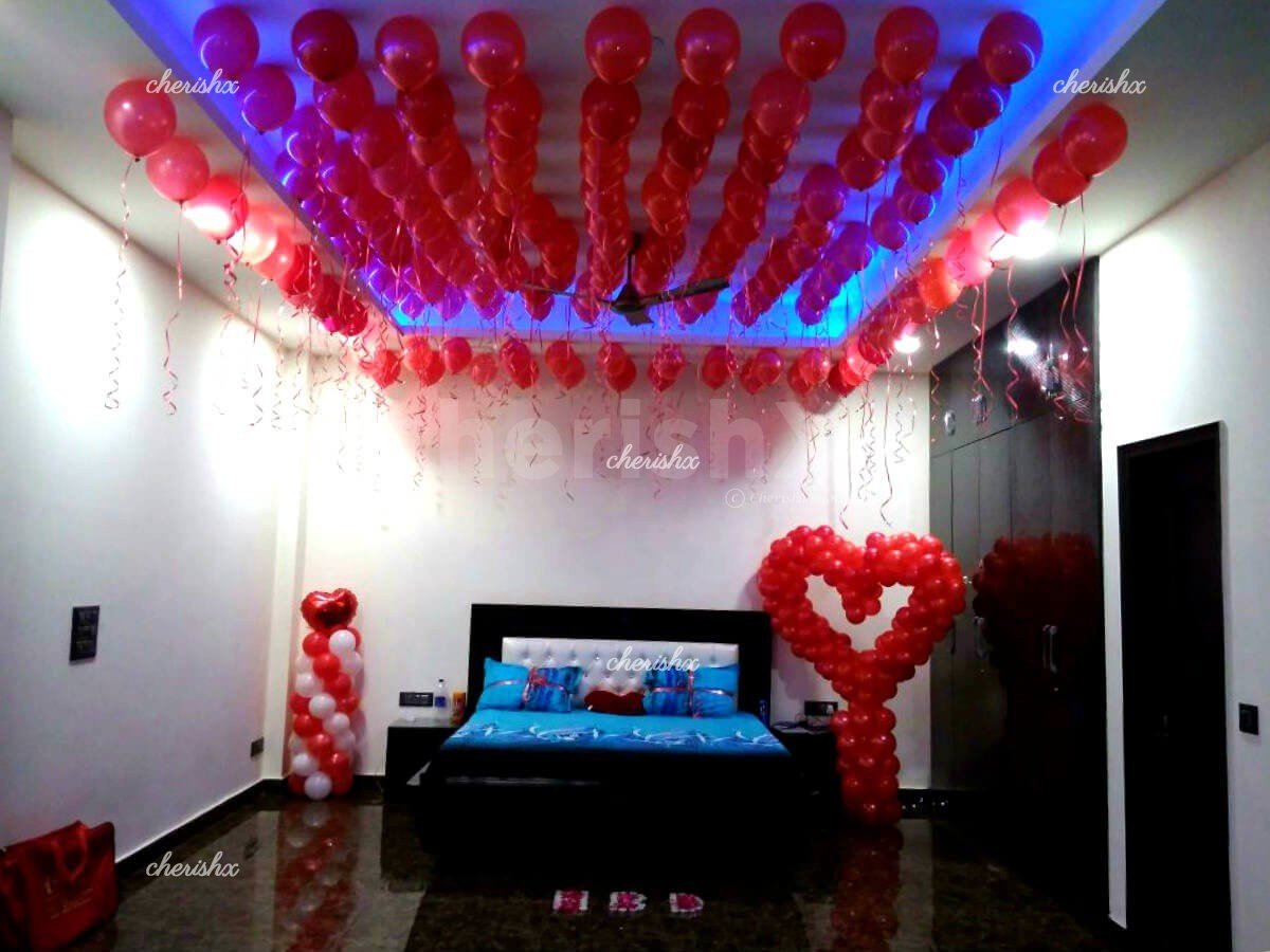 Romantic wedding first night decoration with heart shaped balloons