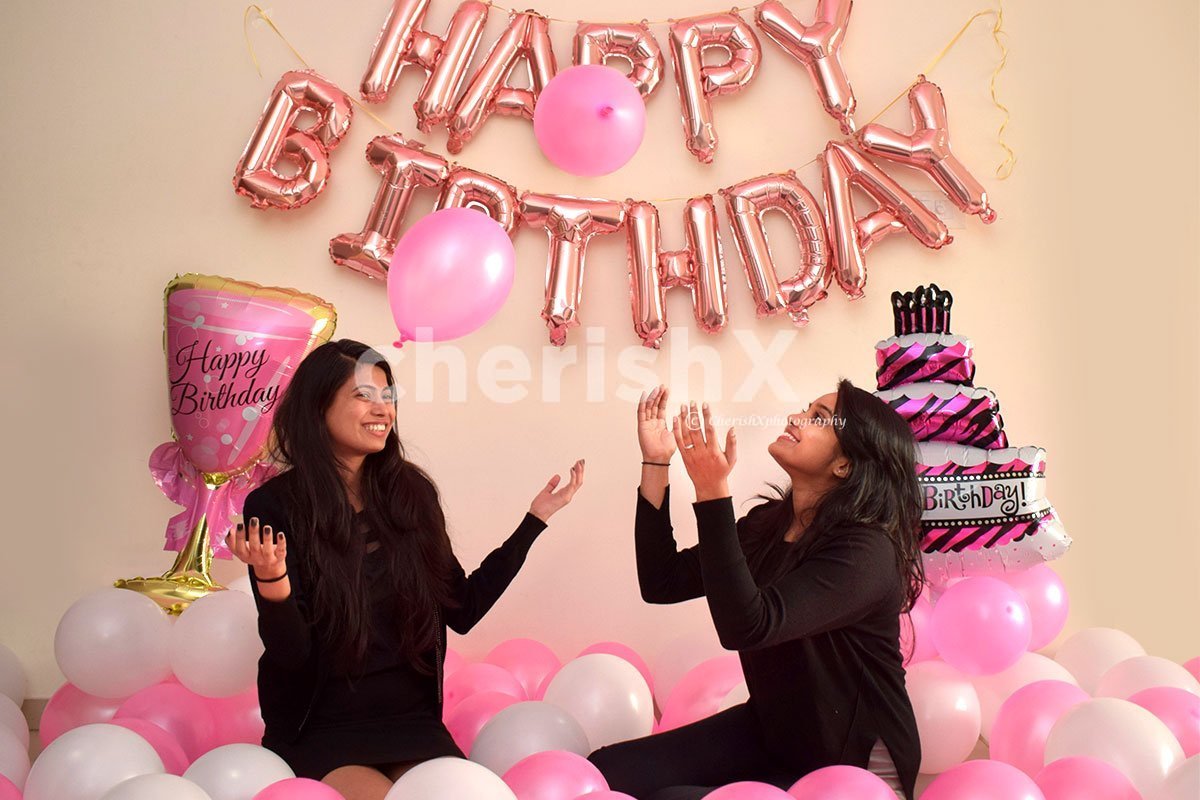 Pretty Pink Rose Gold Birthday Balloon Decoration For Girlfriend Or