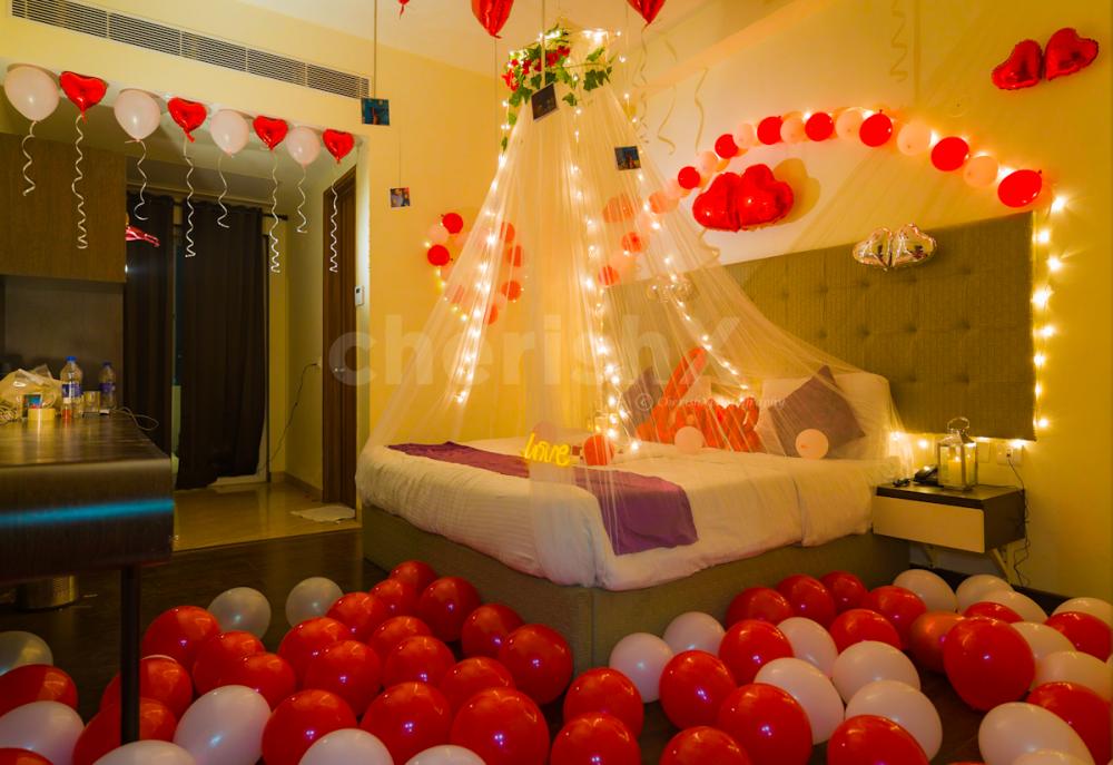 Book this Amazing First Night Red Balloons Decoration with Canopy setup