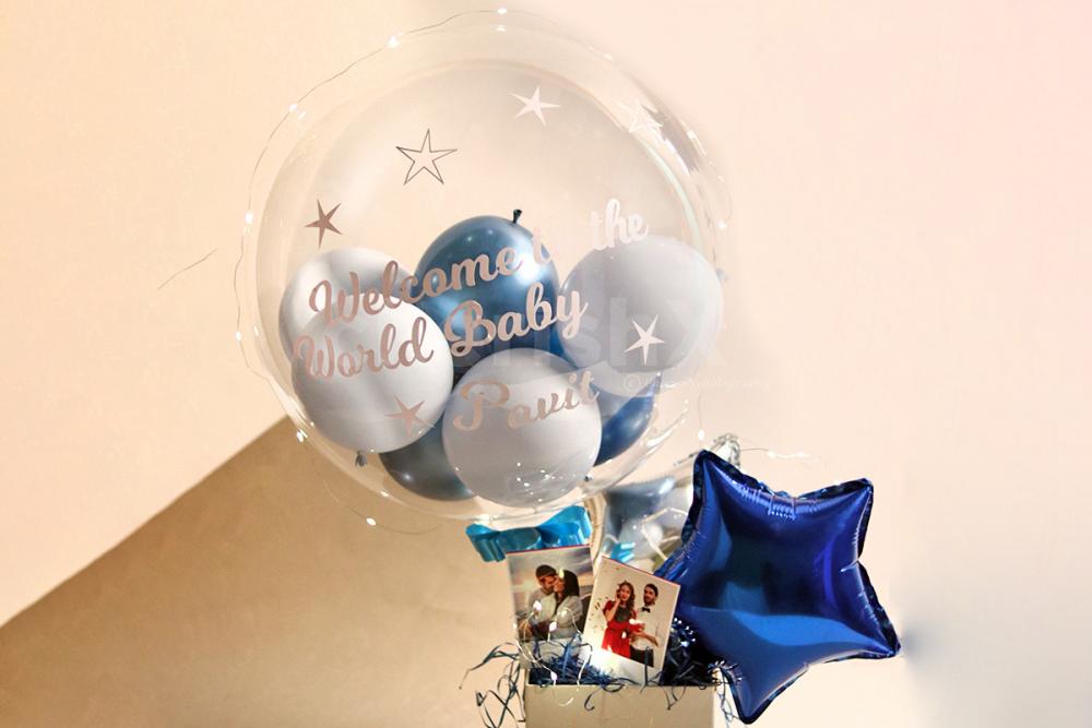 Book an Exclusive Blue Personalised Balloon And Photo Bucket for