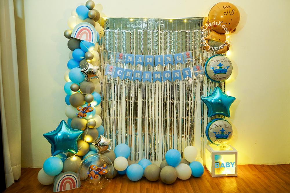 Blue Baby Boy Naming Ceremony Home Decoration in Delhi NCR, Gurgaon