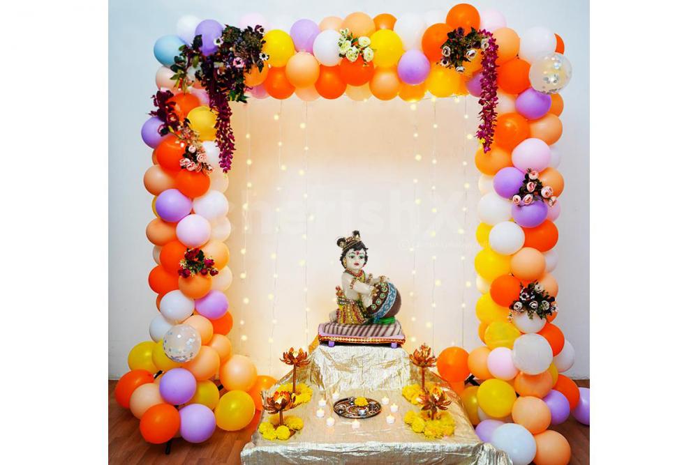 Get Flower and balloon Janmashtami decorations & Krishna home