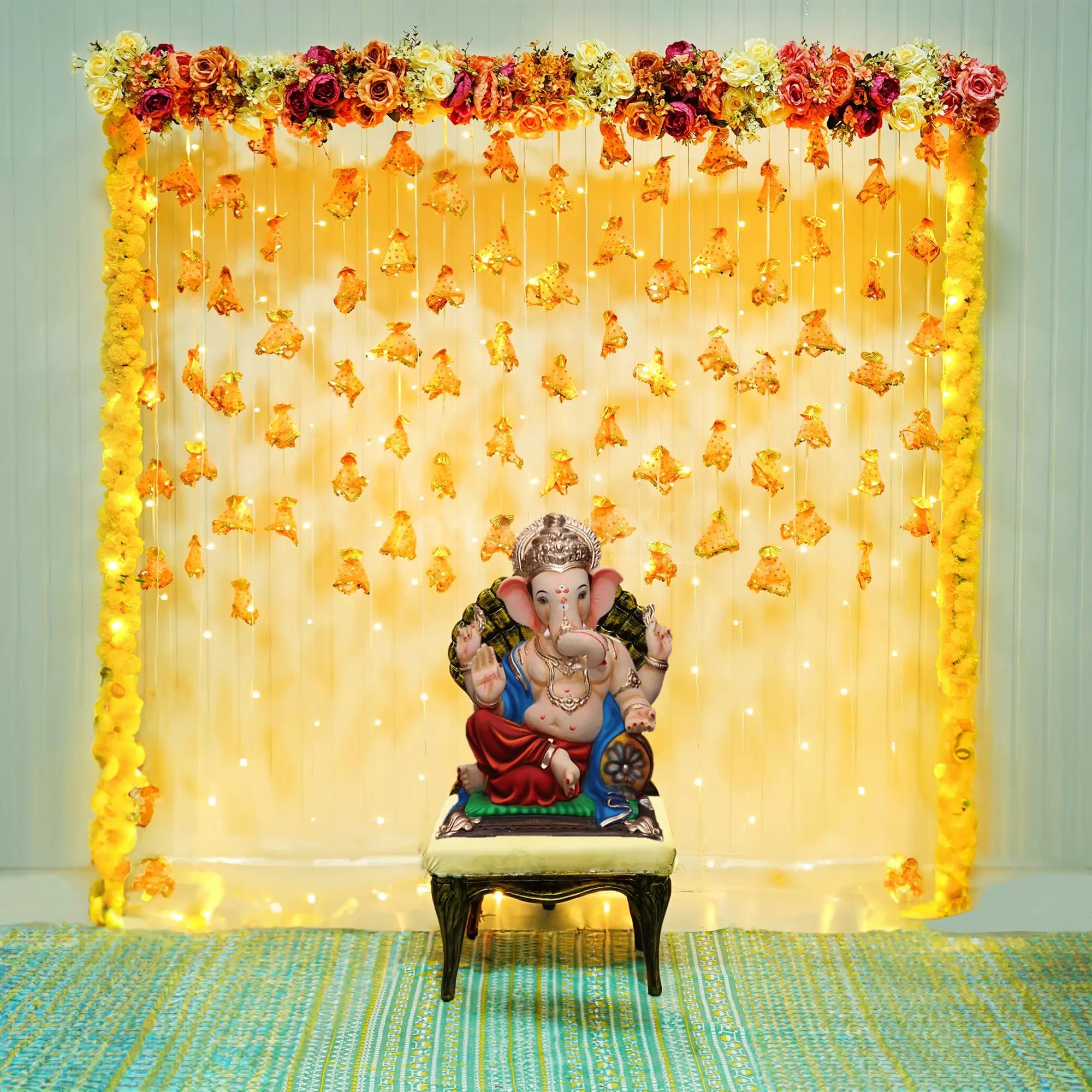 Ganpati Decoration With Flowers