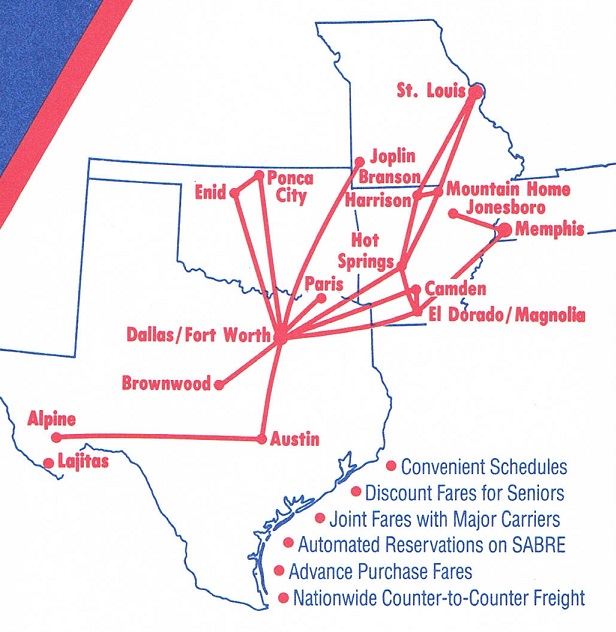Lone Star Airlines May 1992 Route Map