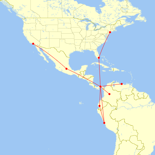 Air Panama Internacional March 1980 Route Map
