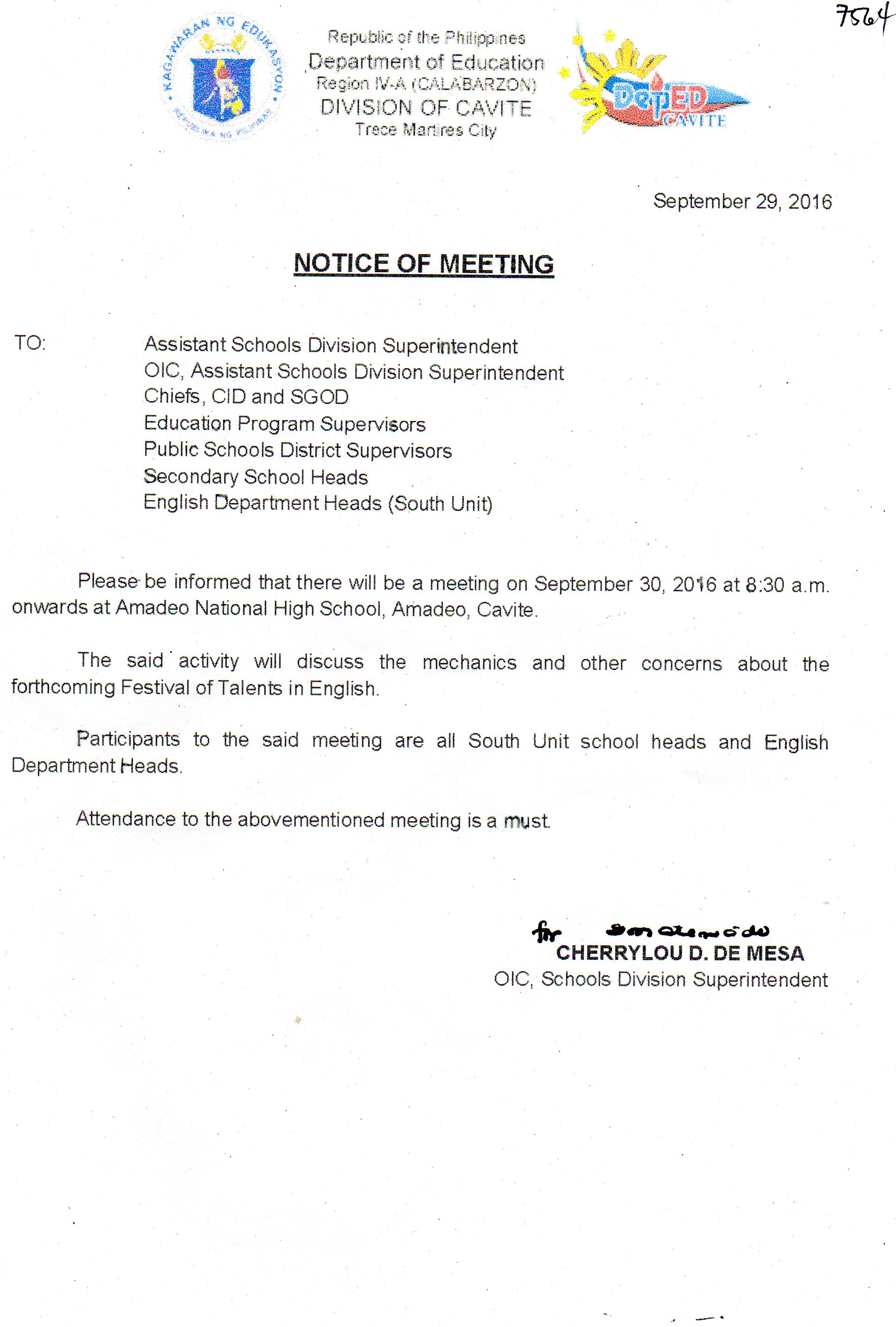 September 2016 DepEd Cavite