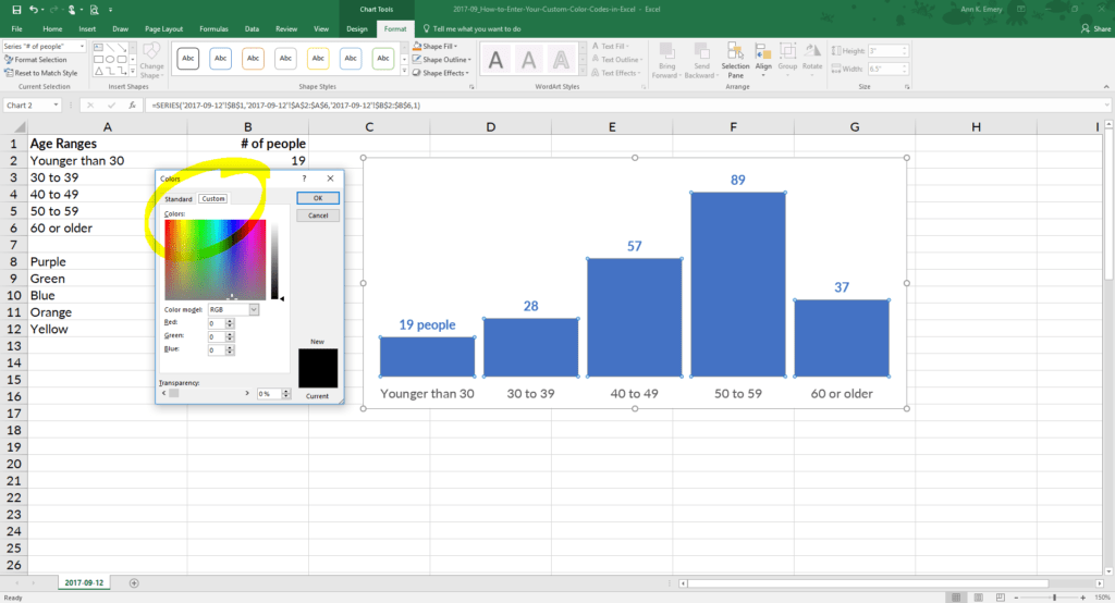 Excel RGB Color Chart