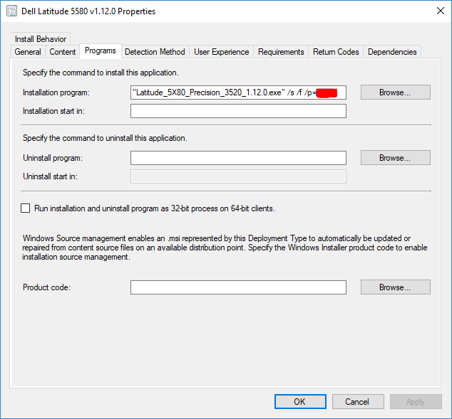 Updating Dell BIOS via ConfigMgr Application Model Deployables