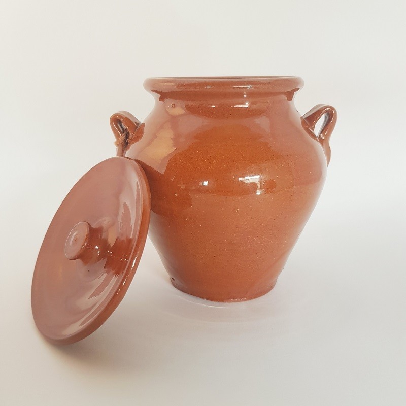 Orza para miel con tapa, artesanía alfarera de Portillo. Capacidad 350ml.