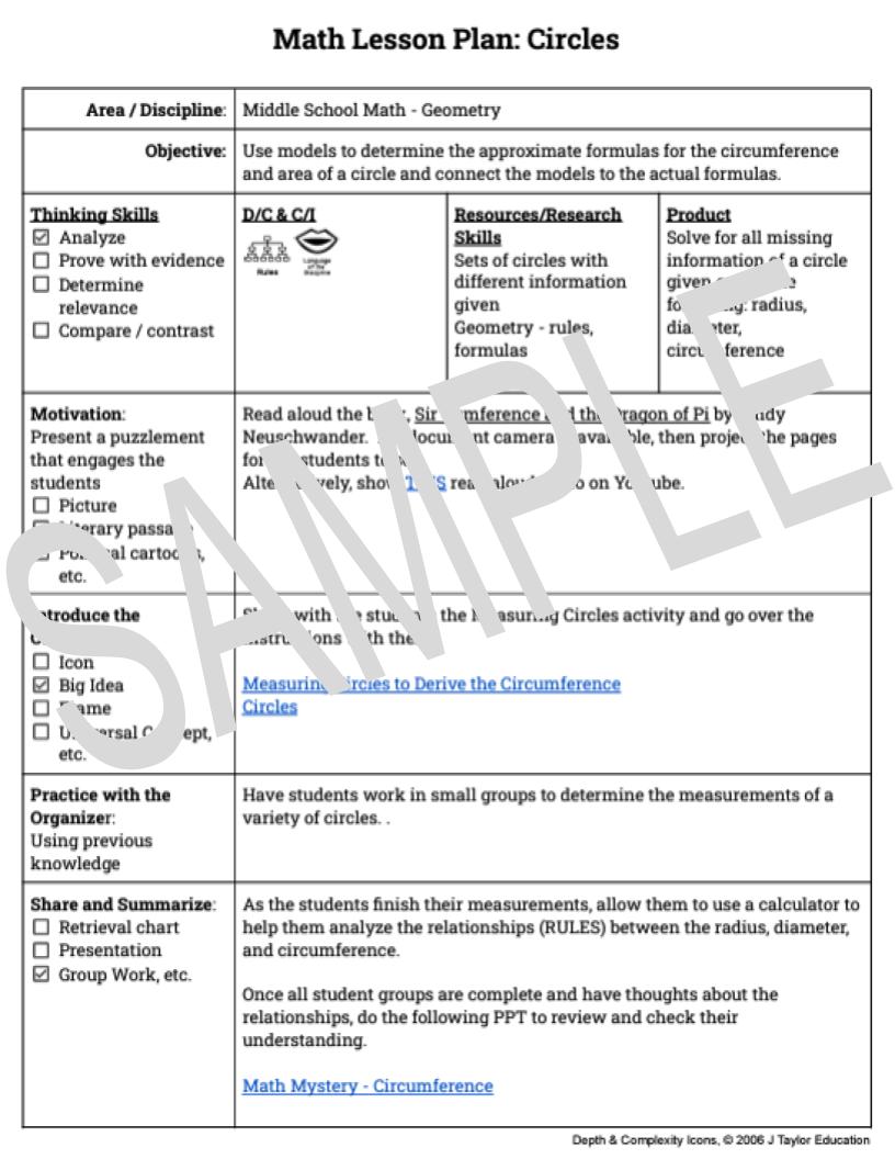 Middle School Math Lesson Plan: Circles - The Center For Depth and