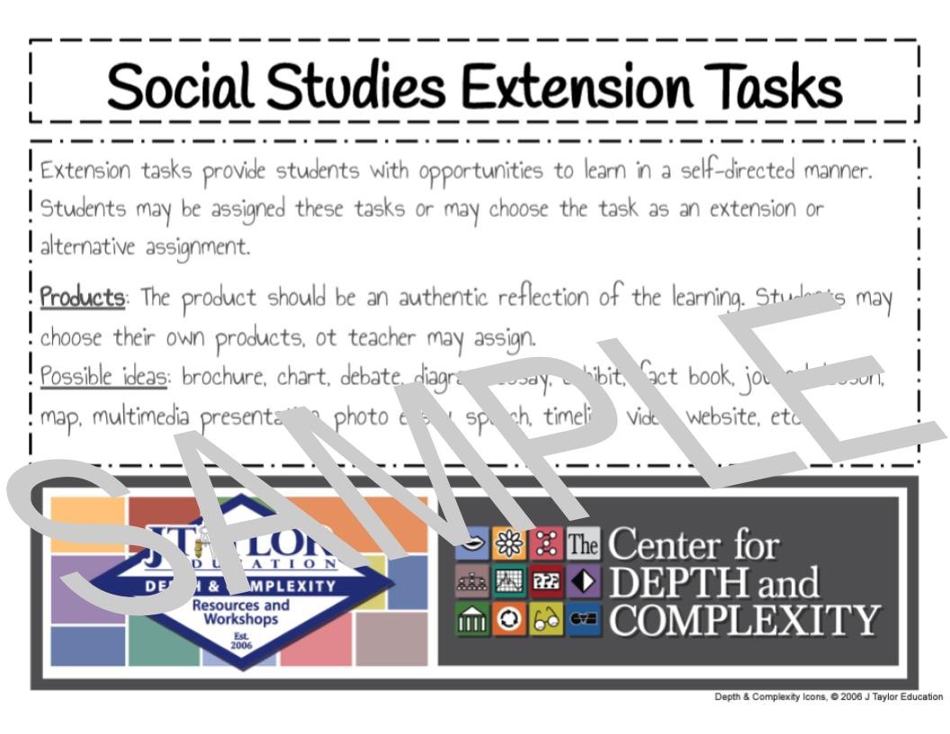 Social Studies Extension Tasks (3rd 8th Grade) The Center For Depth