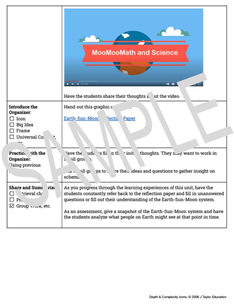 Middle School Science Lesson Plan Earth, Sun, Moon The Center For