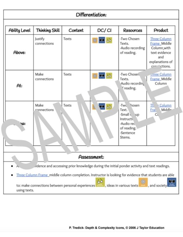 ELA Lesson Plan Making Connections (6th Grade) The Center For Depth