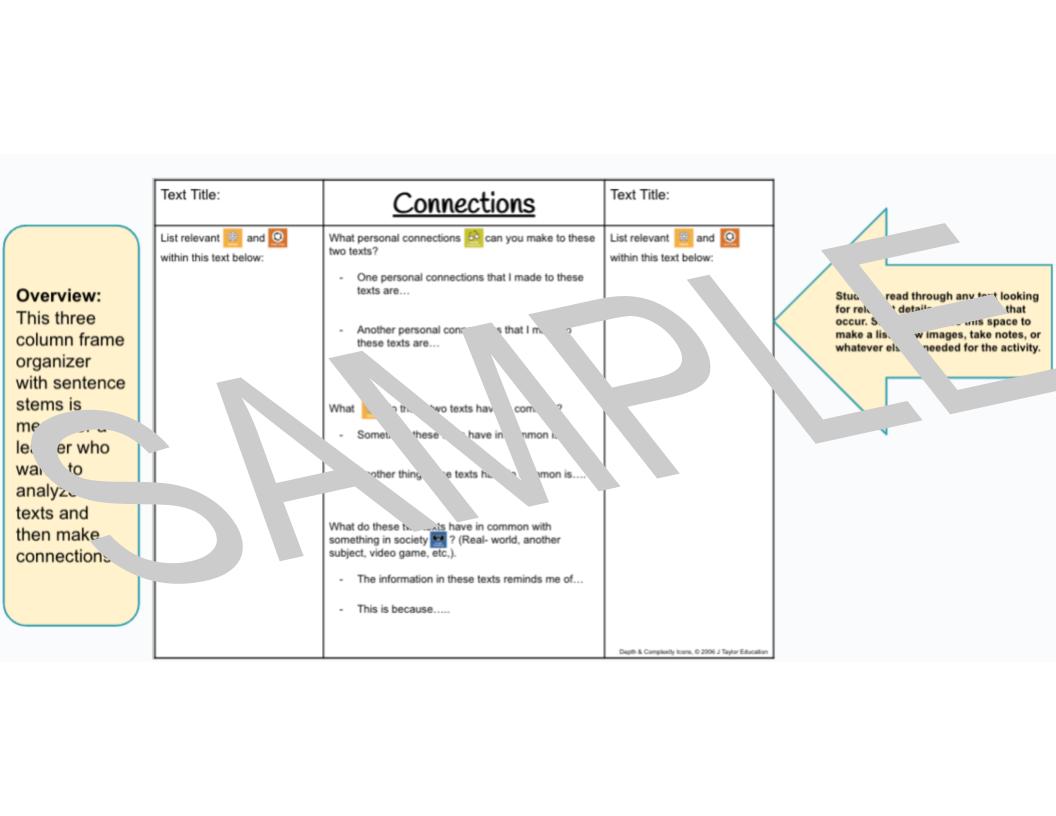 ELA Activity Text Connections and Analysis (5th 8th Grade) The