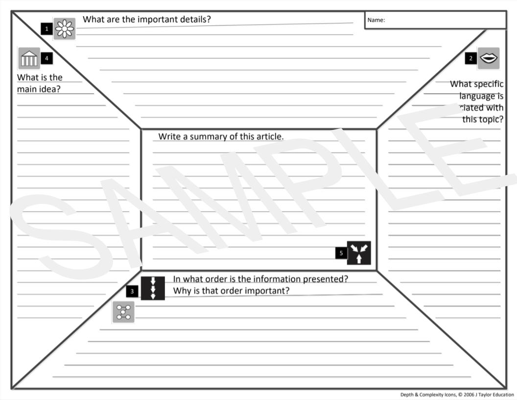 Summary Frame (3rd 8th Grade) The Center For Depth and Complexity