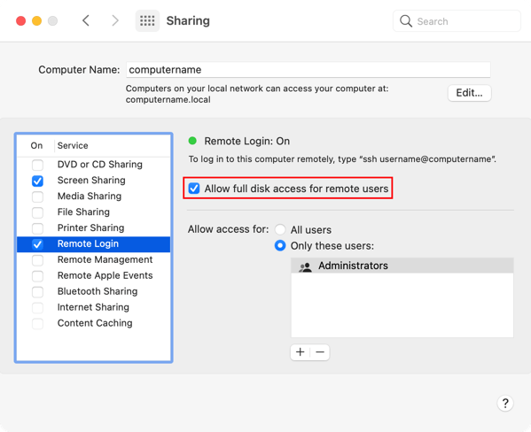 Enabling full disk access for SSH on macOS Big Sur using a 