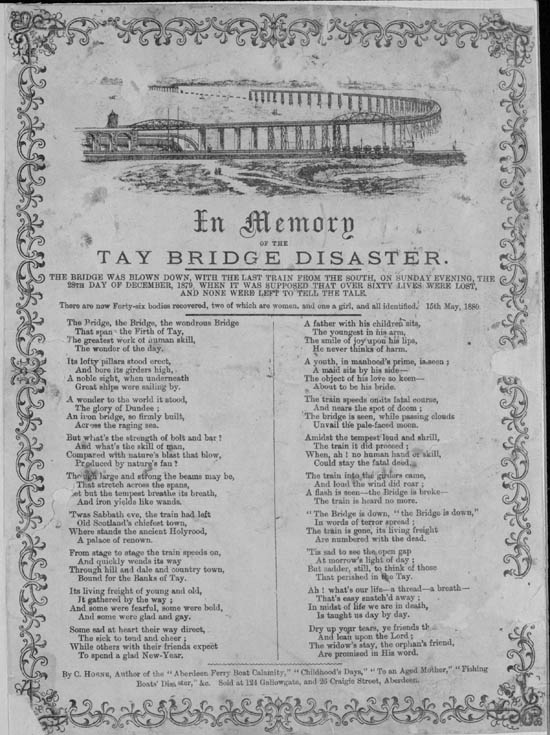 Broadside ballad entitled 'In Memory of the Tay Bridge