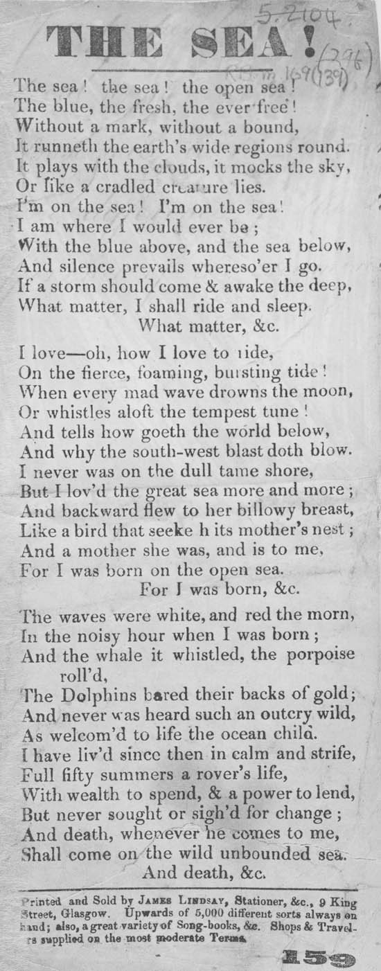 Broadside ballad entitled 'The Sea!'