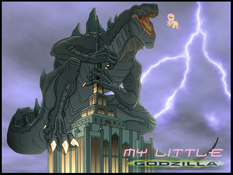 233775 crossover, fluttershy, godzilla the series, safe, zilla