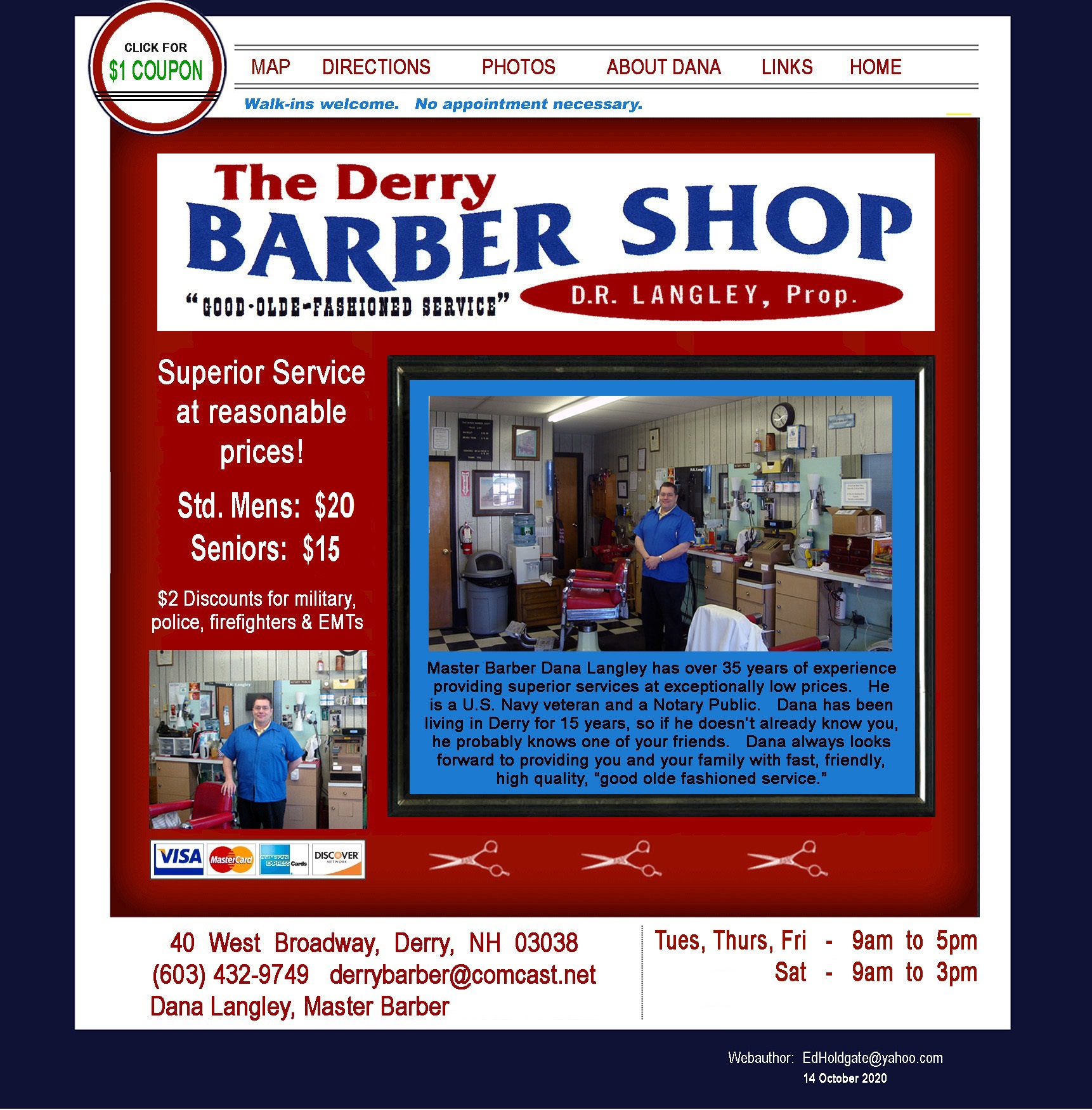The Derry Barber Shop, Dana Langley, Master Barber