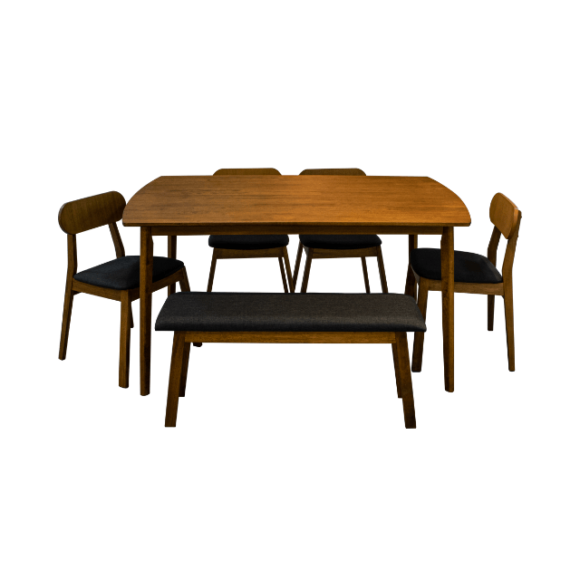 ARIESU Wood Dining Set with Bench Chair (1+6) Deruma