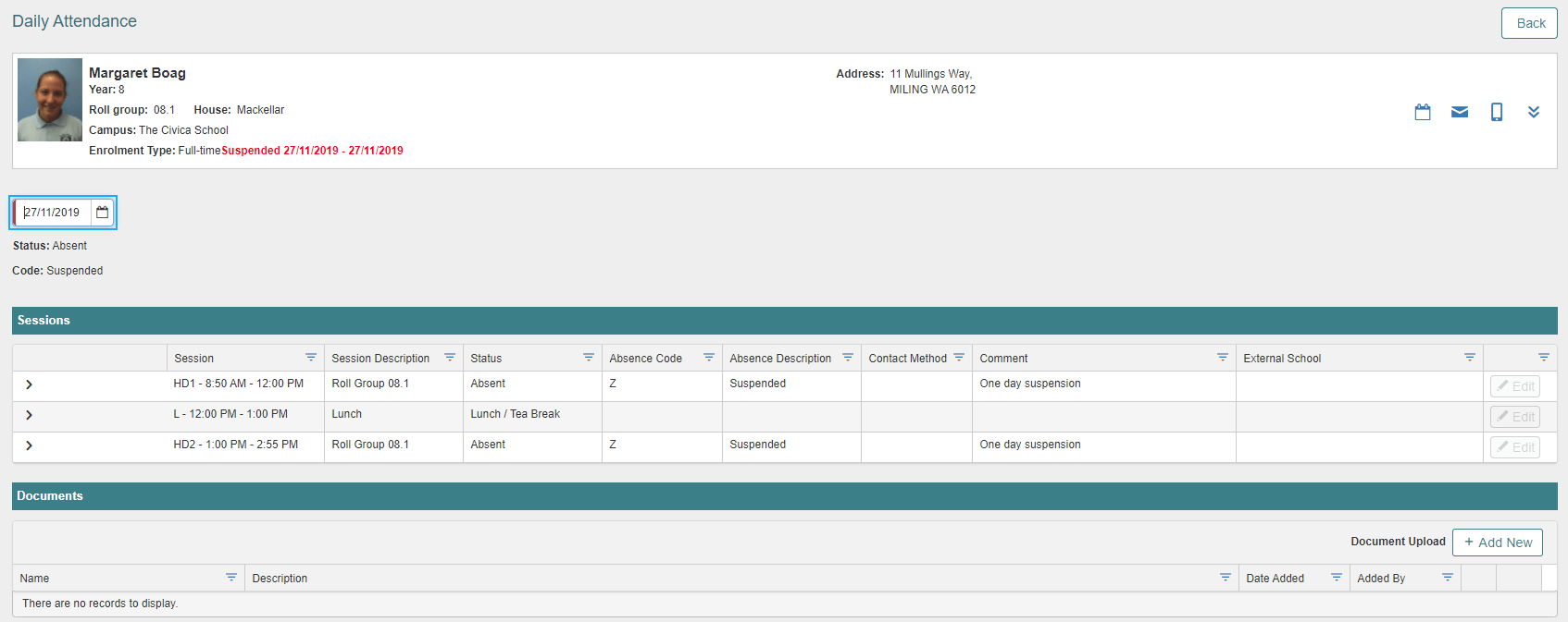 School Admin > Attendance and Pastoral > Suspensions and Withdrawals