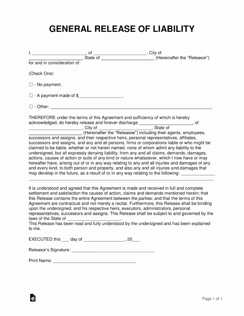40 Release Of Liability form Pdf Desalas Template