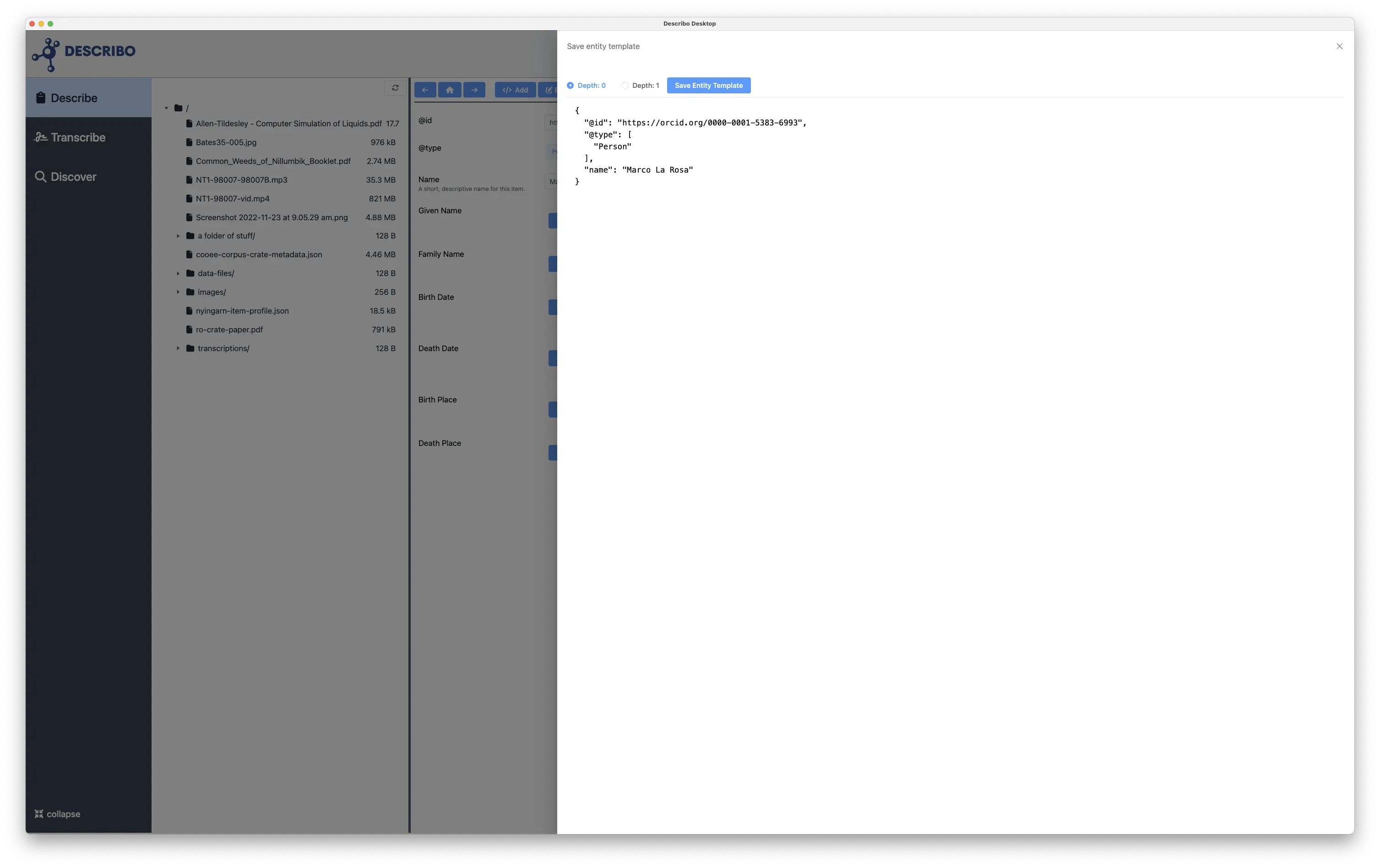 Creating a knowledge base Describo