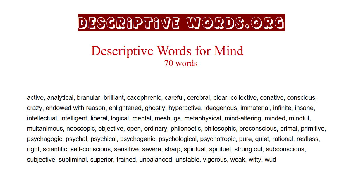 Descriptive Words for Mind Descriptive Words List of Adjectives Word Reference