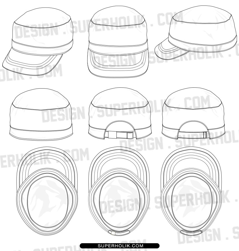 Fashion design templates, Vector illustrations and ClipartsMILITARY HAT TEMPLATE SET » Fashion