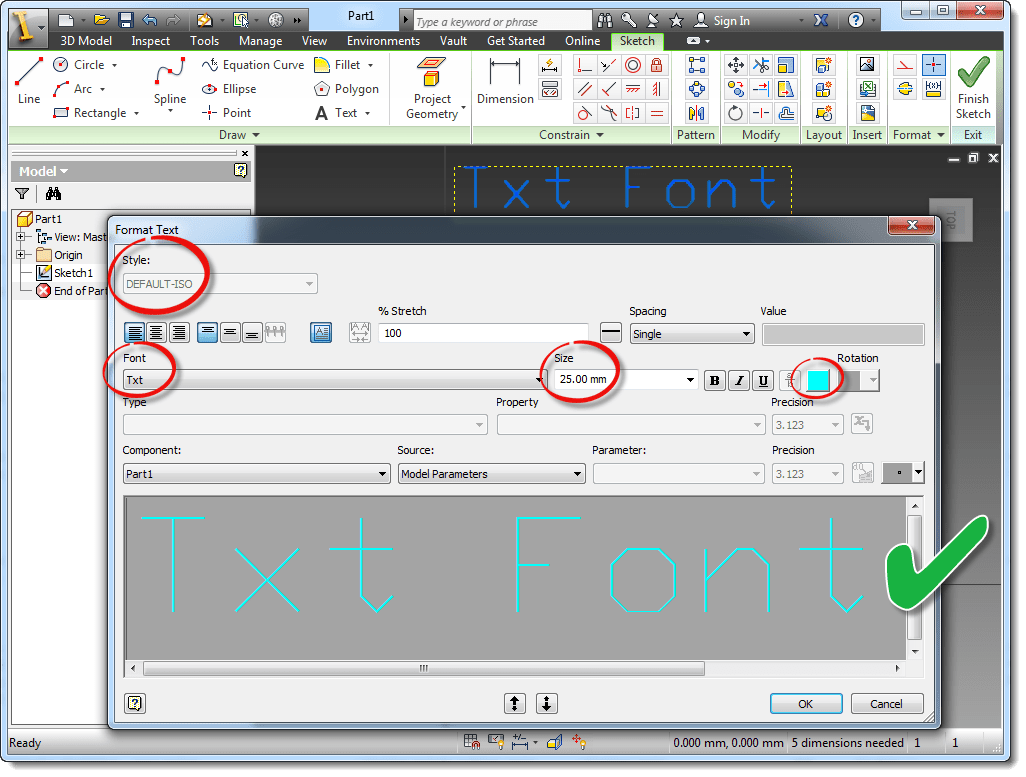 Autodesk Inventor Sketch Text Style Tip