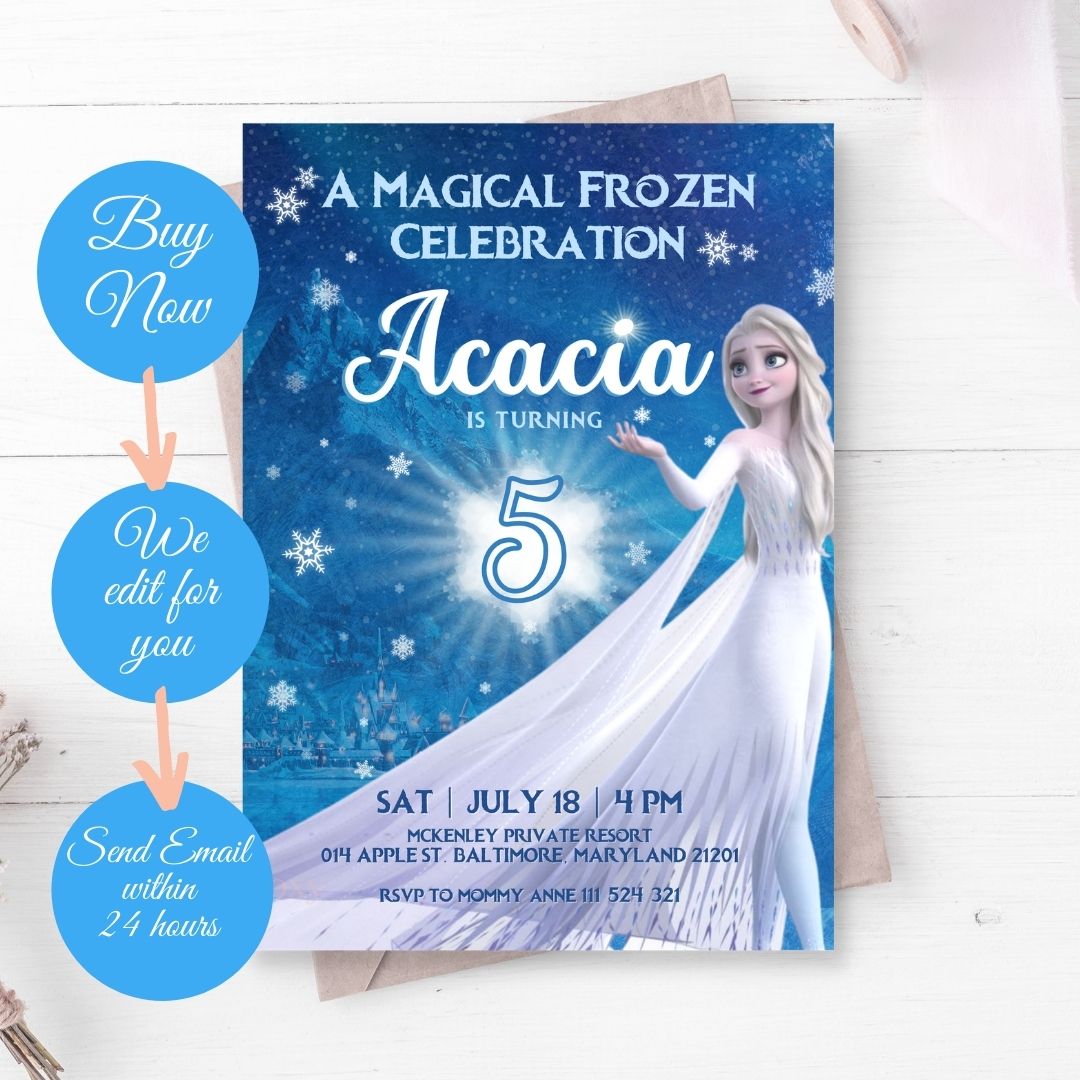 FROZEN Elsa Birthday Template Invitation, Customize Design Invitation