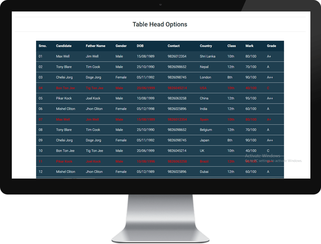 TBL Bootstrap 4 Table Design with Angularjs