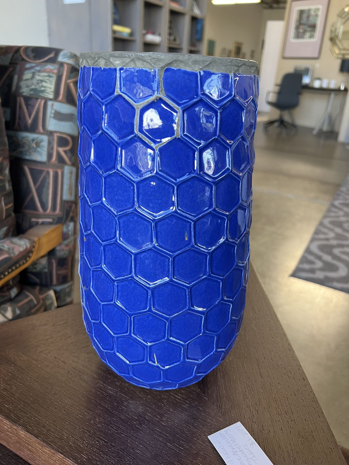 West Elm Hand Made Blue Beehive, Glazed Vase Design