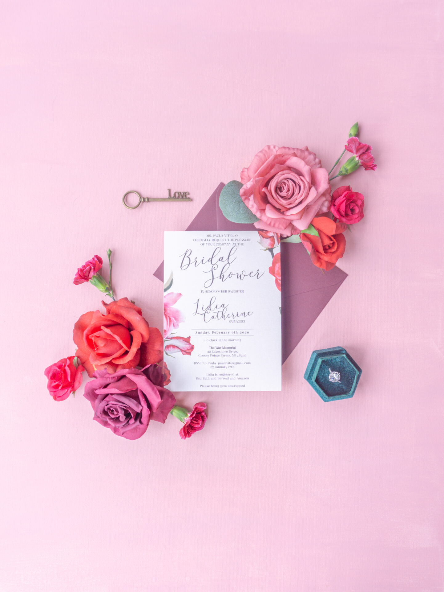 "Lidia" roses bridal shower set Designed with Amore Wedding