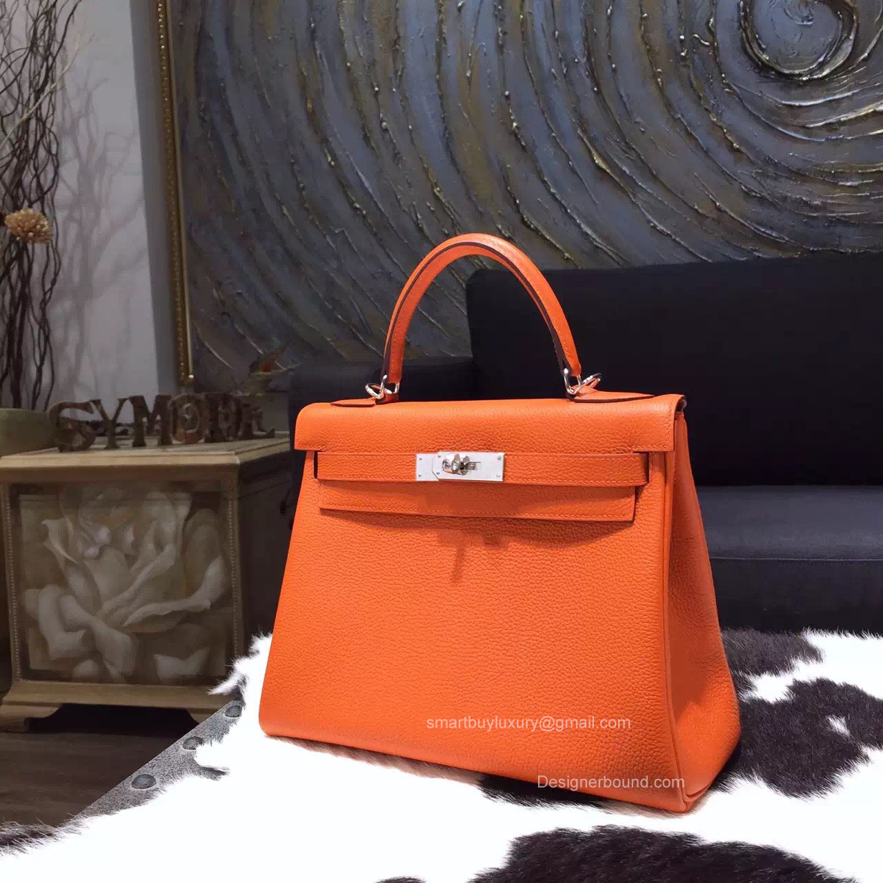 Hermes Kelly 32 Bag Orange Togo Leather Handstitched Silver hw