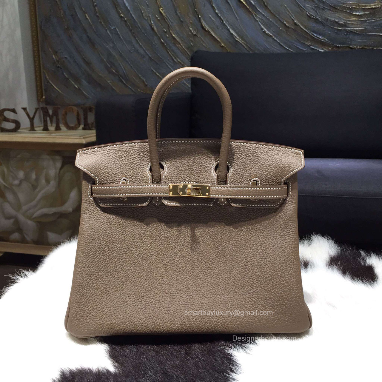 Hermes Birkin 25 Bag Etoupe Togo Leather Handstitched Gold hw