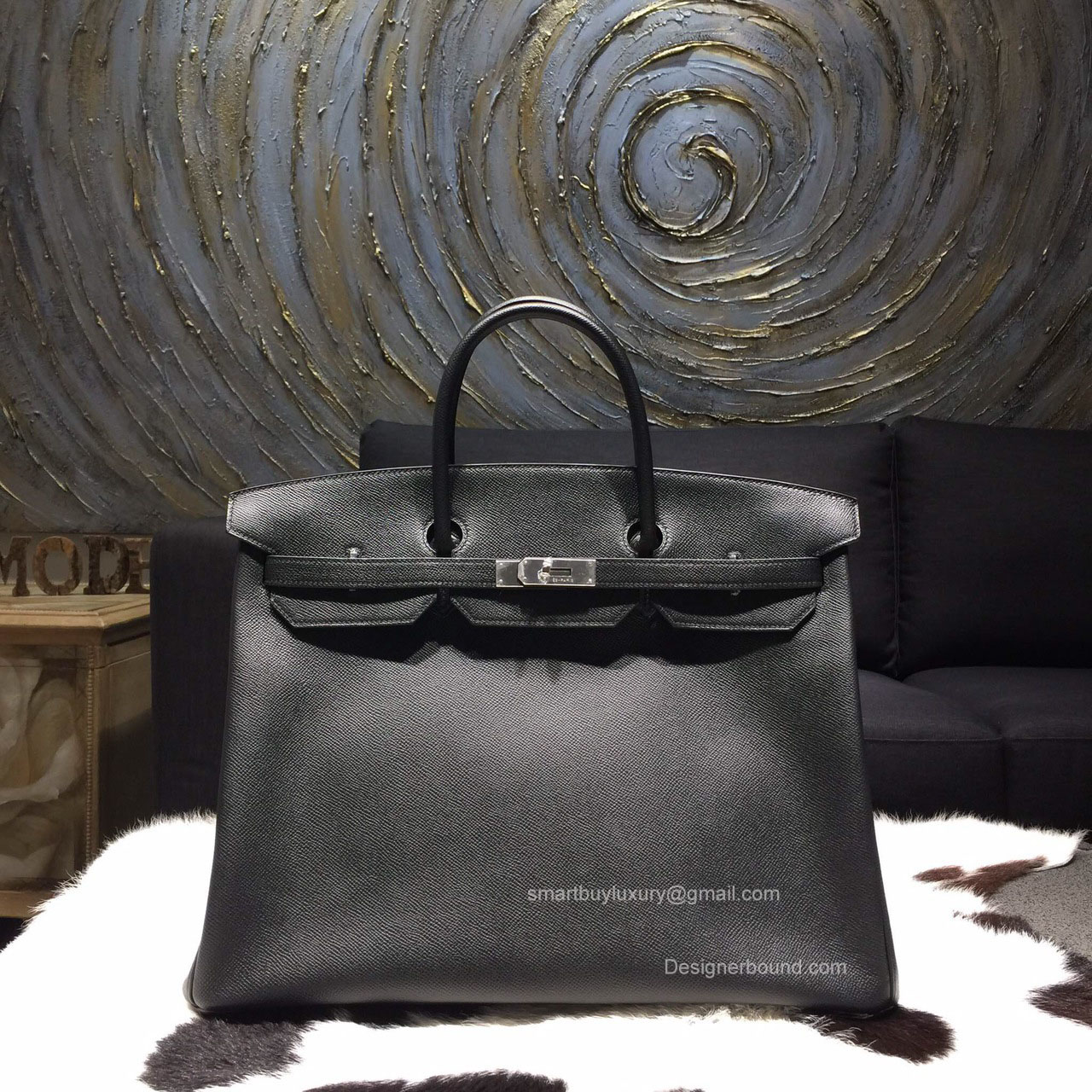 Hermes Birkin 40 Black Epsom Leather Bag Handstitched Silver hw