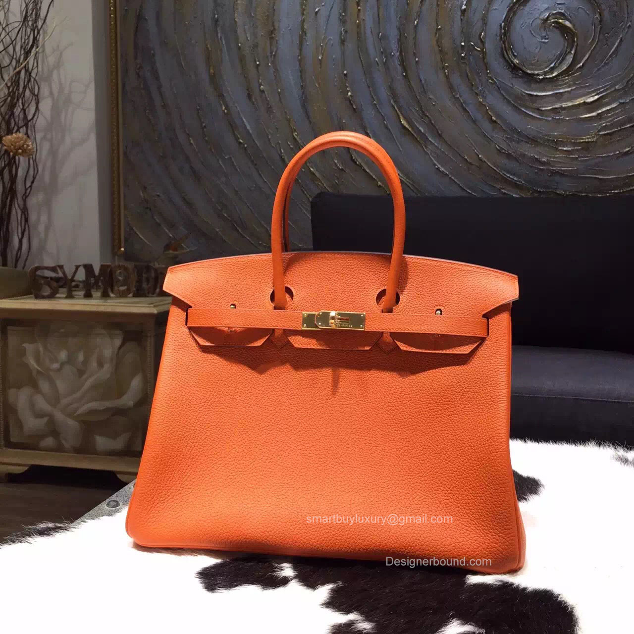 Hermes Birkin 35 cm Togo Bag Orange Handstitched Gold Hw