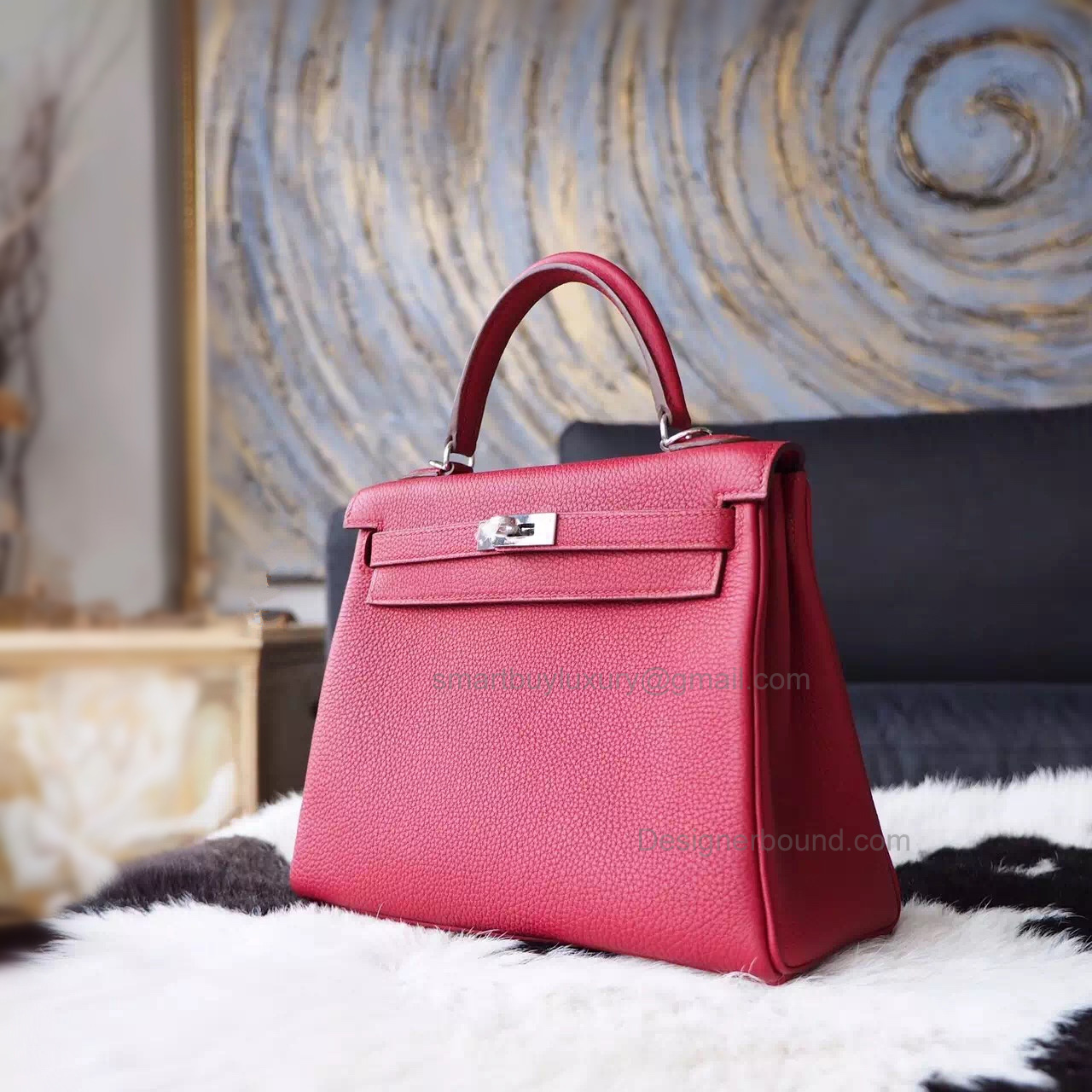 Copy Hermes Kelly 25 Handmade Bag in b5 Ruby Togo Calfskin SHW