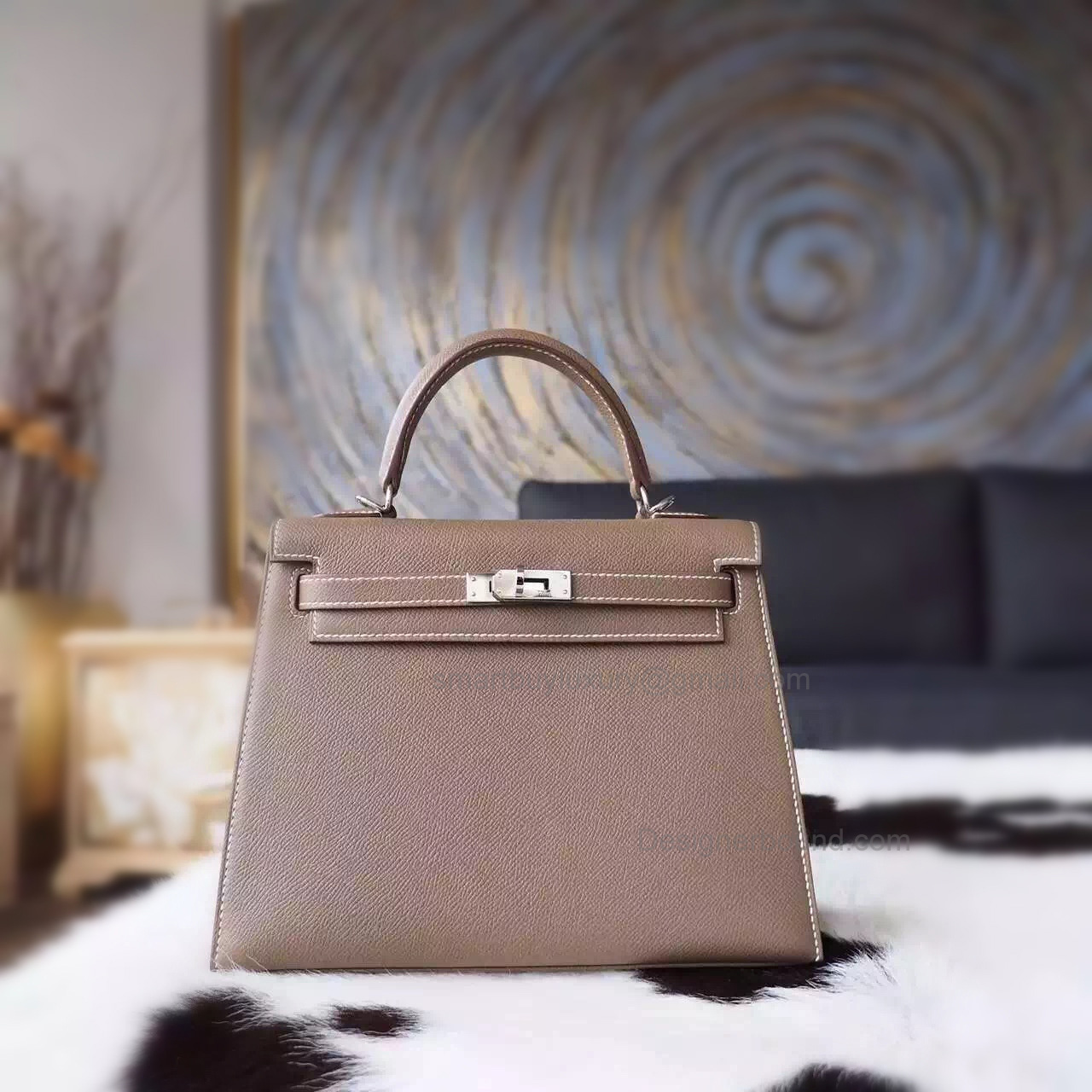 Knock Off Hermes Kelly 25 Handmade Bag in ck18 Etoupe Epsom Calfskin SHW