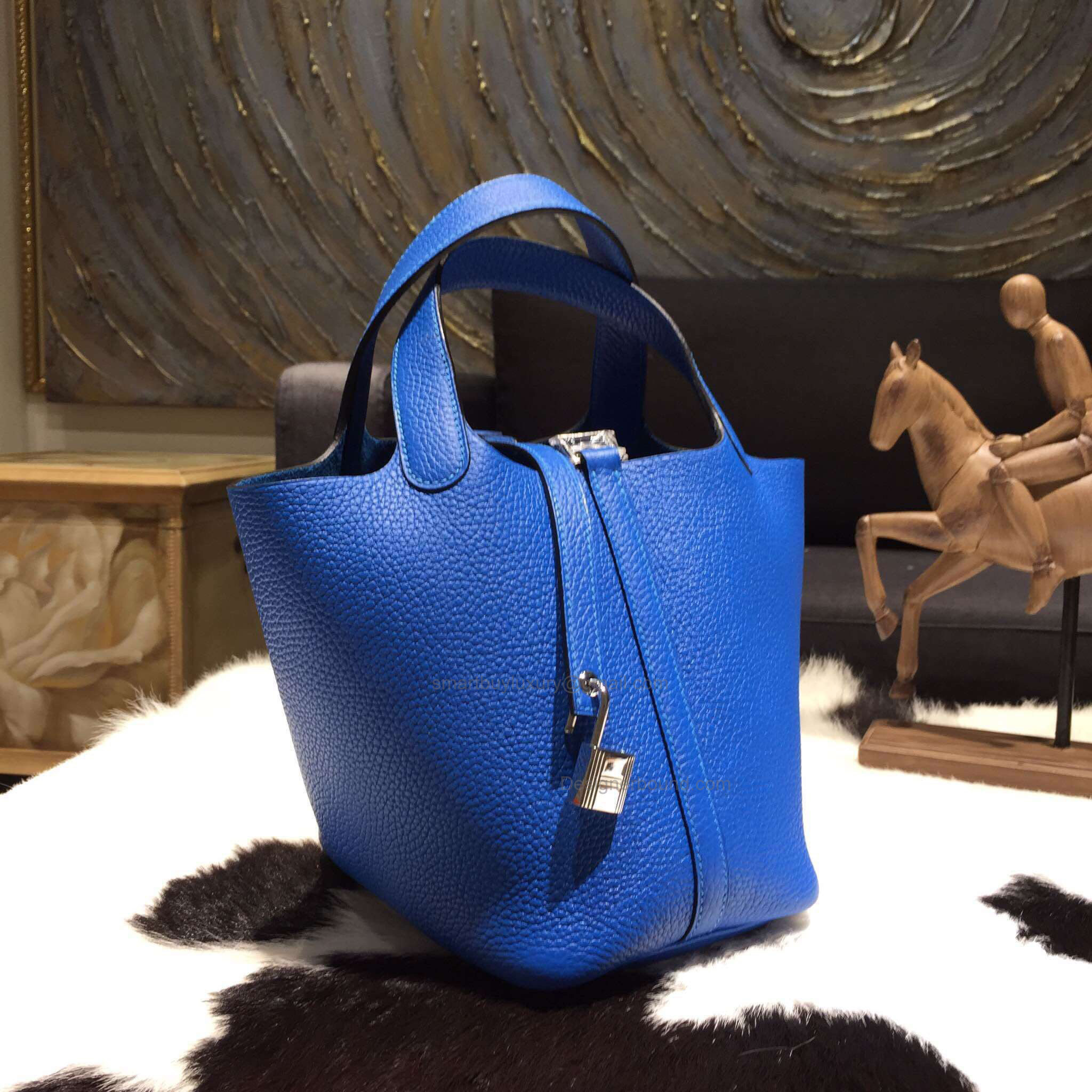 Replica Hermes Picotin Lock 18 Bag Handmade in t7 Blue Hydra Clemence