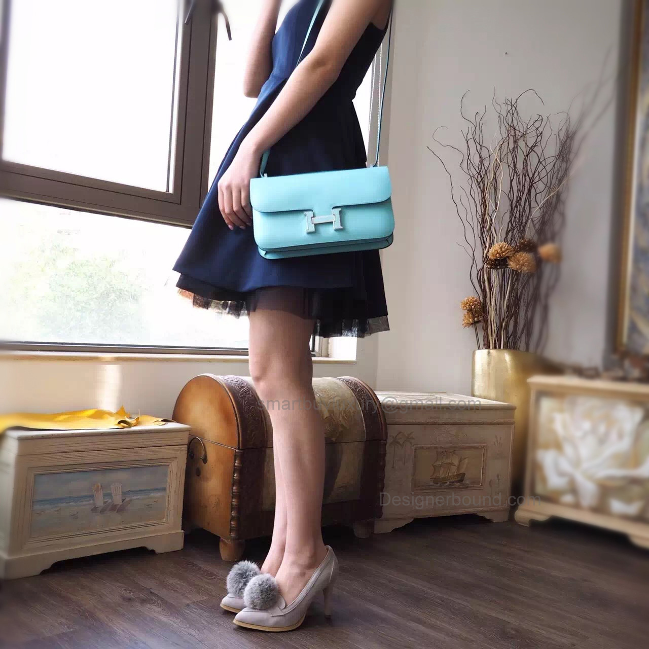 Hermes Constance Elan 25 Bag Hand Stitched in 3p Blue Atoll Epsom Calfskin GHW