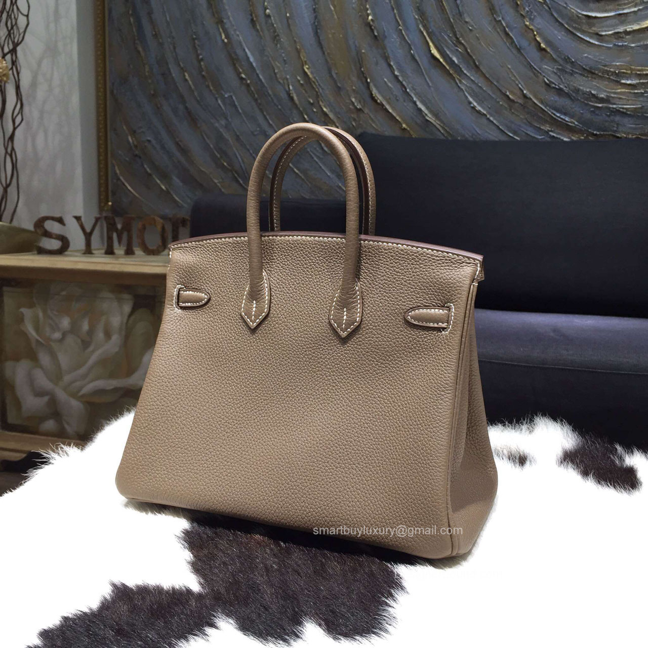 Hermes Birkin 25 Bag Etoupe Togo Leather Handstitched Gold hw