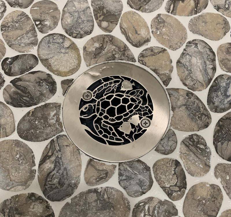 4.25 Inch Round Shower Drain, Sea Turtle by Designer Drains