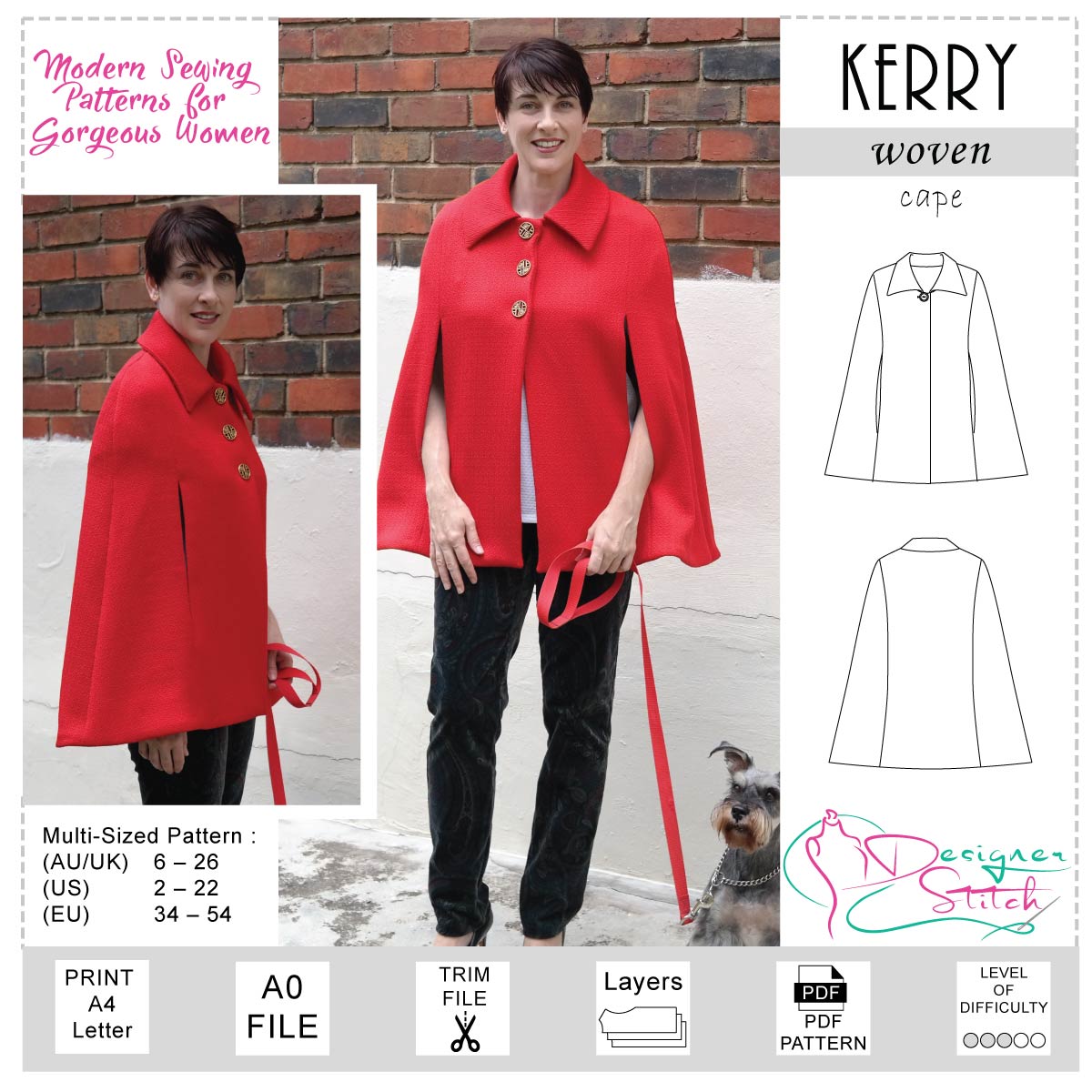 Adelica Pattern 1705 Women's Cape Coat Sewing Pattern PDF (printable
