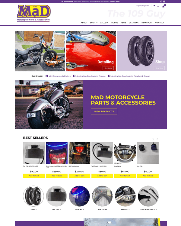 Mad motorcycle parts and accessories website Ascot Vale