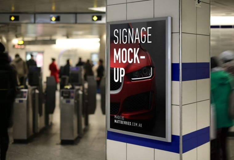 Free Subway Station Signage Design Mockup in PSD DesignHooks